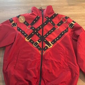 Versace Red and Black Bomber Jacket with Harness Detail
